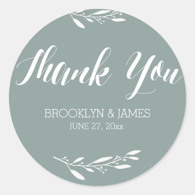 Elegant Sage Wedding Favor Stickers Round Floral (Front)