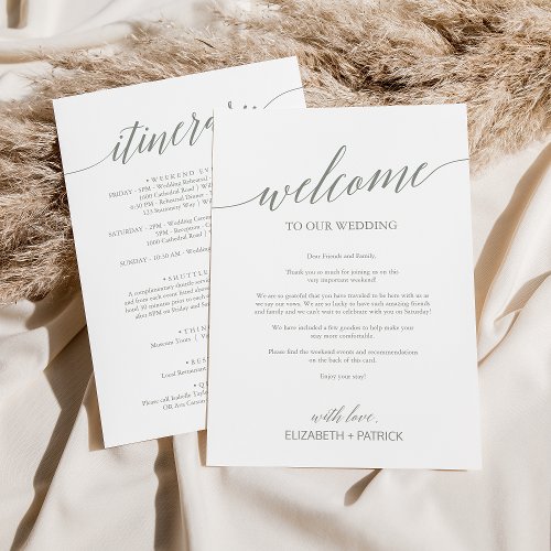 Elegant Sage Wedding Welcome Letter  Itinerary