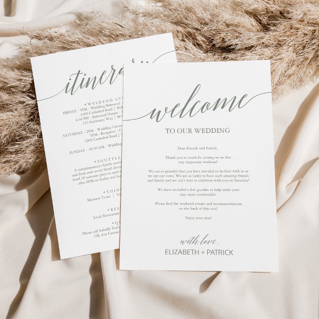 Elegant Sage Wedding Welcome Letter & Itinerary (Creator Uploaded)