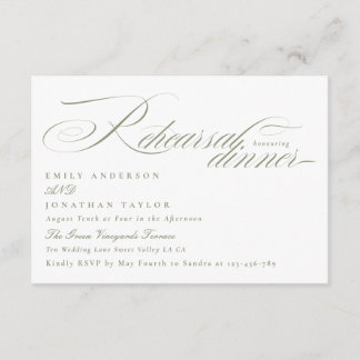 Elegant Sage White Calligraphy Rehearsal Dinner Enclosure Card
