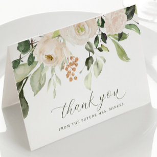 Elegant Sage White Flowers Bridal Shower Wedding Thank You Card