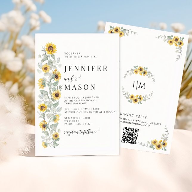 Elegant Sage Yellow Flowers Sunflowers Wedding Invitation (Creator Uploaded)