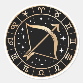 Elegant Sagittarius Zodiac Gold Black Classic Round Sticker