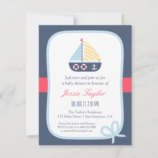 Elegant Sail boat Nautical Baby Shower Invitations (Front)