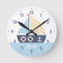 Elegant Sail boat Nautical Theme For Boys Room Round Clock