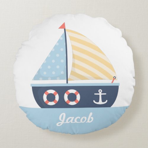 Elegant Sail boat Nautical Theme For Boys Room Round Pillow