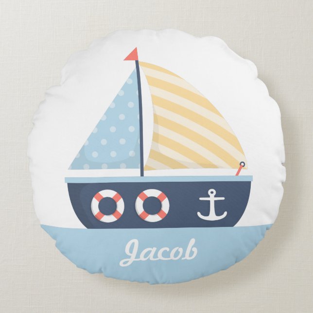 Elegant Sail boat Nautical Theme For Boys Room Round Pillow (Front)