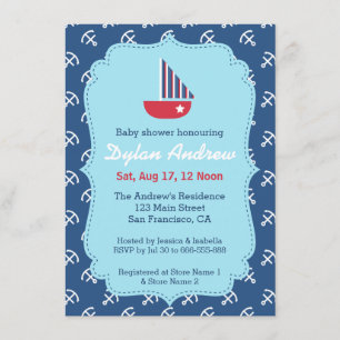 Elegant Sailboat Anchor Nautical baby shower Invitation