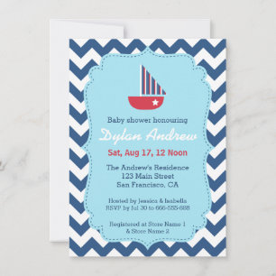 Elegant Sailboat Nautical baby shower, Chevron Invitation