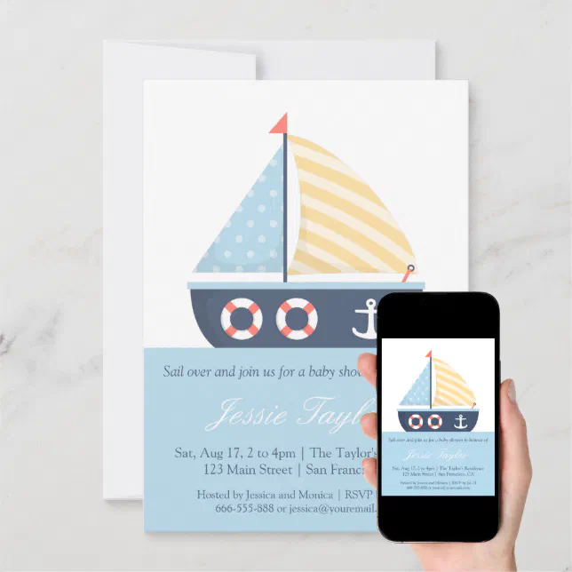 Elegant Sailboat Nautical Baby Shower Invitations Zazzle