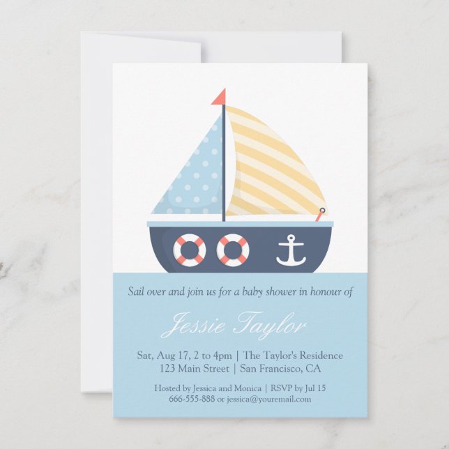 Elegant Sailboat Nautical Baby Shower Invitations (Front)