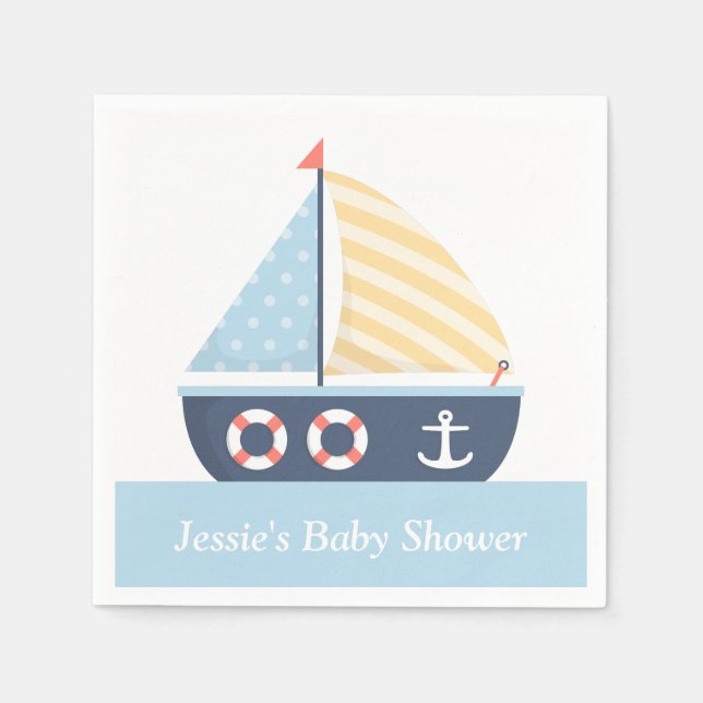 Elegant Sailboat Nautical Baby Shower Supplies Paper Napkins (Front)