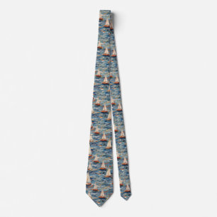 Elegant Sailboat Painting - Nautical Aesthetic Neck Tie