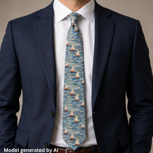 Elegant Sailboat Painting - Nautical Aesthetic Neck Tie