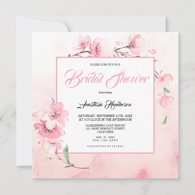 Elegant Sakura Bridal shower. Invitation (Front)