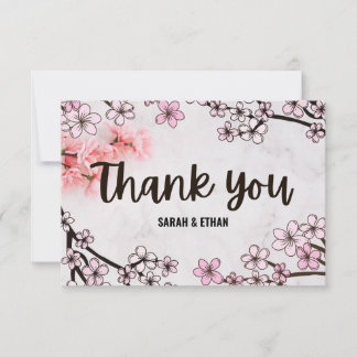 Elegant Sakura Cherry Blossom and marble wedding Thank You Card