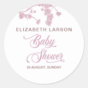 Elegant Sakura Cherry Blossoms Baby Shower White Classic Round Sticker