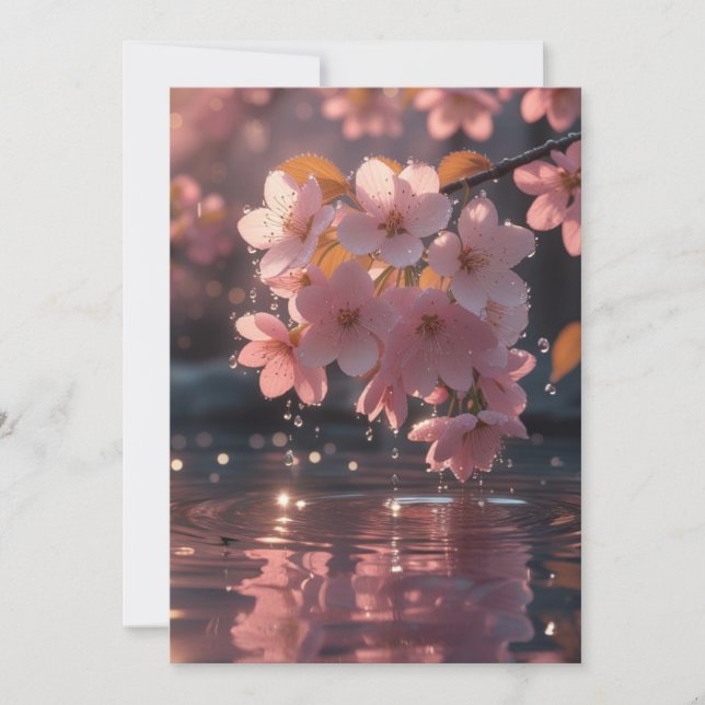 Elegant Sakura Over Water Wedding Invitation - Ser (Front)