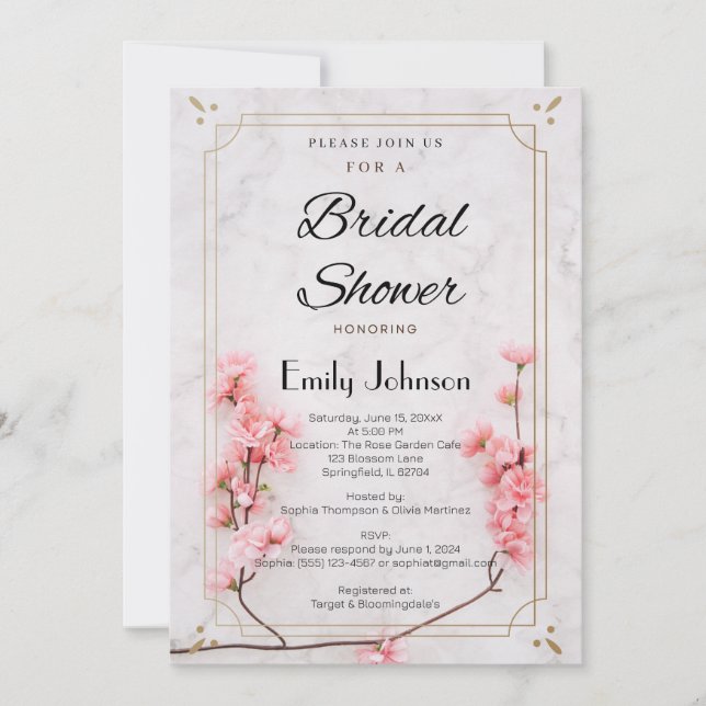 Elegant Sakura Pink Cherry Blossom bridal shower Invitation (Front)