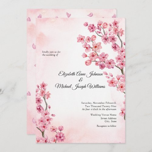 Elegant Sakura Pink Cherry Blossom Floral Wedding Invitation