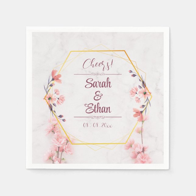 Elegant Sakura Pink floral Cherry Blossom Wedding Napkins (Front)