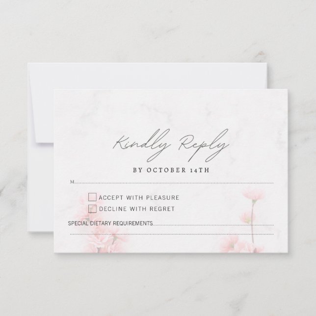 Elegant Sakura Pink floral Cherry Blossom Wedding RSVP Card (Front)