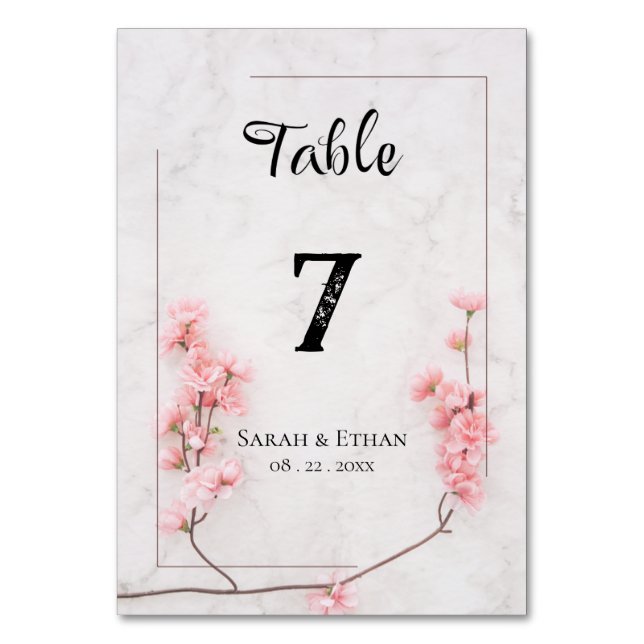 Elegant Sakura Pink floral Cherry Blossom Wedding Table Number (Front)