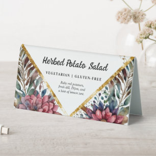 Elegant Salad Buffet Burgundy Navy Blue Floral Table Tent