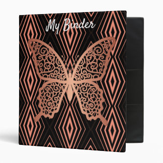 Elegant Salmon Colored Butterfly on Pattern 3 Ring Binder