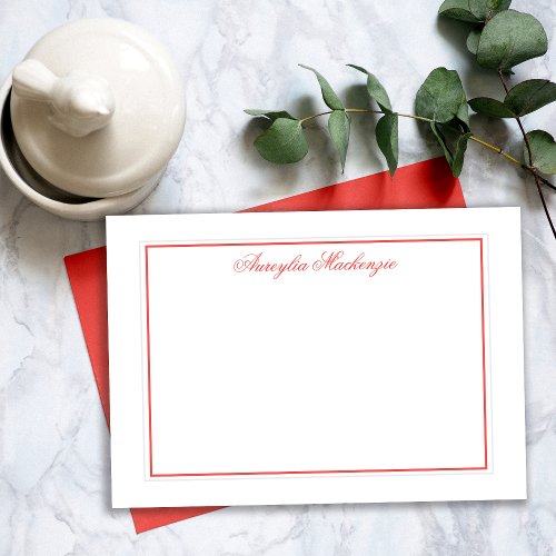 Elegant Salmon Orange and White Personalized Note Card