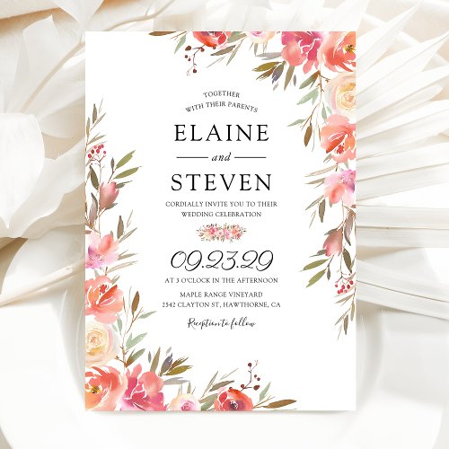 Elegant Salmon Pink Floral Wedding Invitation