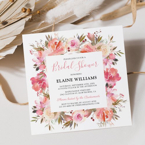 Elegant Salmon Pink Flower Bridal Shower Invitation