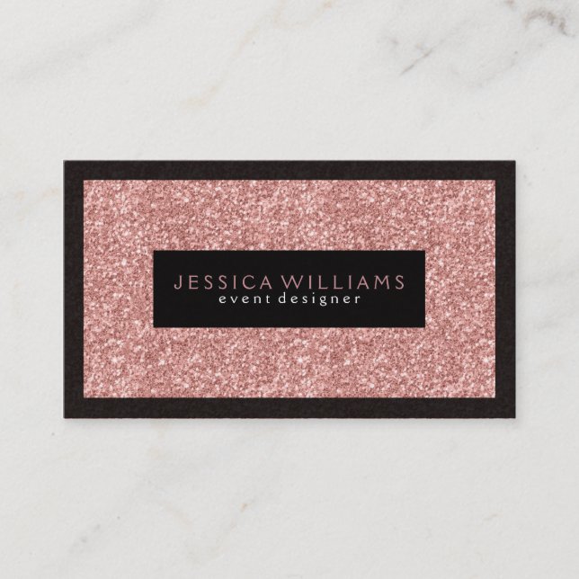 Elegant Salmon Pink Glitter With Black Accents Business Card (Front)