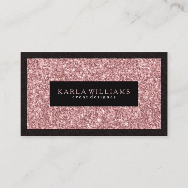 Elegant Salmon Pink Glitter With Black Accents Business Card (Front)