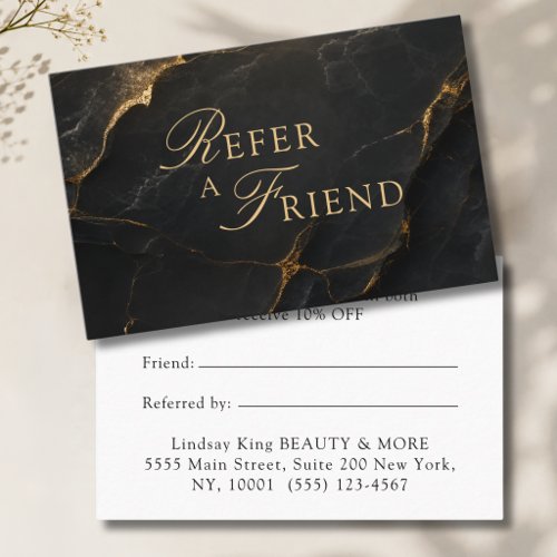 Elegant Salon Black Marble Referral Cards