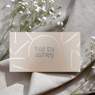 Elegant Salon Hair Pins Taupe Rose Gold Foil Business Cards