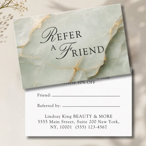 Elegant Salon Sage Green Marble Referral Cards