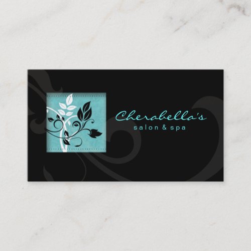 Elegant Salon Spa Floral Business Card Black Blue