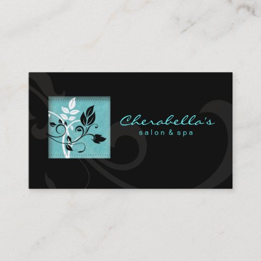 Customizable Elegant Salon Spa Floral Business Card Black Blue