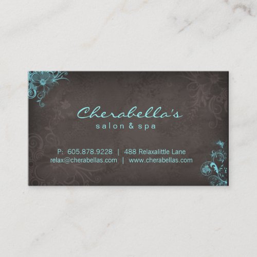 Elegant Salon Spa Floral Butterfly Blue Brown Business Card Template