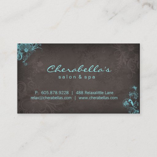 Customizable Elegant Salon Spa Floral Butterfly Blue Brown Business Card Template