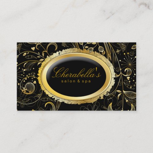 Elegant Salon Spa Floral Gold Black Business Card Template
