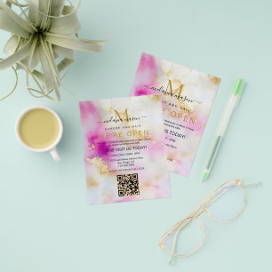 Elegant Salon We're Open Pink Gold Watercolor Flyer