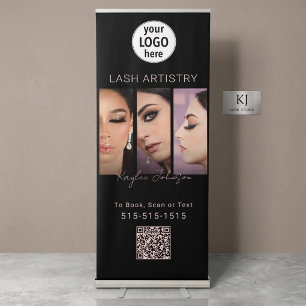 Elegant SalonBlack Blush Photos Logo QR Code Retractable Banner