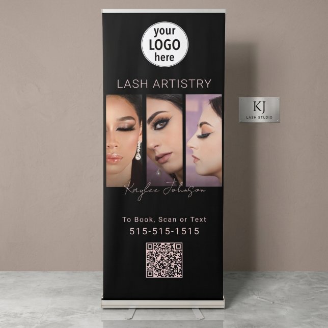 Elegant SalonBlack Blush Photos Logo QR Code Retractable Banner (Creator Uploaded)