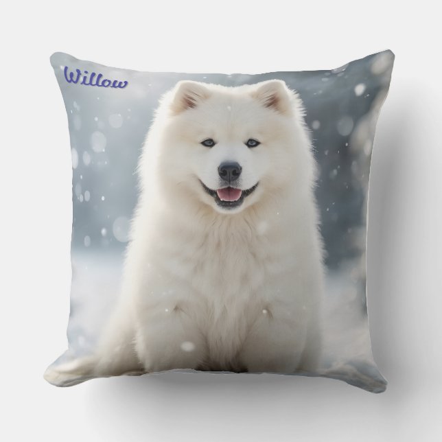 Elegant Samoyed Personalized Throw Pillow (Front)