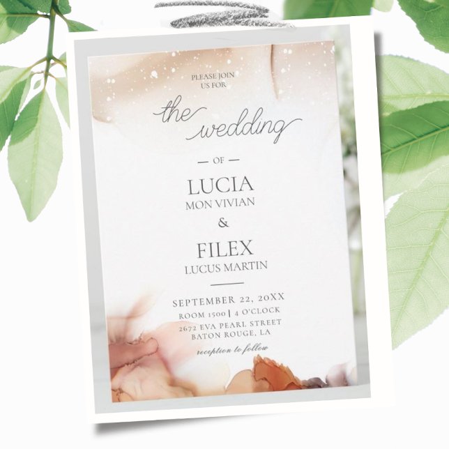 Elegant Sample Orange Watercolor Ink Wedding Invitation (Creator Uploaded)