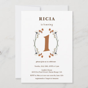 Elegant Sample Wildflower 1st Birthday Invitation