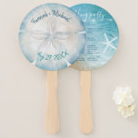 Elegant Sand Dollar Shell Blue Teal Beach Wedding Hand Fan<br><div class="desc">Create your own unique, personalized elegant beach wedding hand fans for your guests! If you're celebrating your big day at an outdoor tropical destination, these rustic round sand dollar hand fans on a stick will add a fun seaside touch that will be sure to delight. The watercolor artwork painted by...</div>