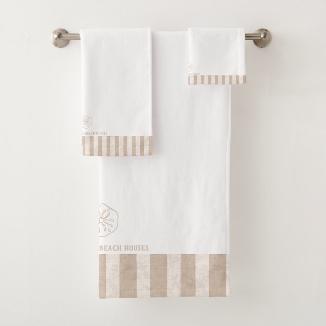 Elegant Sand Dollar Stripes Family Name Bath Towel Set (Insitu)